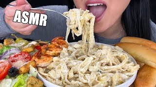 ASMR FETTUCCINE ALFREDO PASTA  SHRIMP Eating Sounds  Olive Garden Feast  No Talking ASMR Phan [upl. by Akirea]