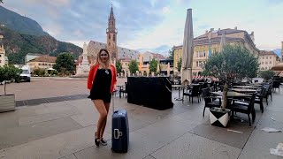 Granate Styling walking in public Bolzano Bozen Italy train ride stockings minidress [upl. by Maxine656]