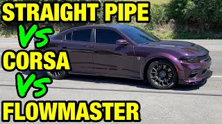 Dodge Charger SRT Hellcat STRAIGHT PIPE Vs FLOWMASTER OUTLAWS VS CORSA EXTREME [upl. by Anelys582]