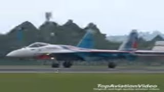 Russian Knights Aerobatic Team at LIMA airforce su35 fighter knights airshow aviation [upl. by Ahsert]