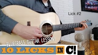 “10 Licks in C”  Bluegrass Soloing Guitar Lesson with TAB [upl. by Shiff]