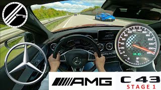 MercedesBenz C 43 AMG Stage 1 S205 420 PS Top Speed Drive German Autobahn With No Speed Limit POV [upl. by Nhguavaj]