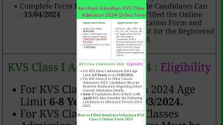 Kendriya Vidyalaya KVS Class 1 Admission 2024 Online Form start [upl. by Nehgaem189]