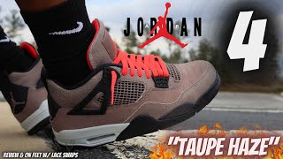 JORDAN 4 TAUPE HAZE REVIEW amp ON FEET W LACE SWAPS [upl. by Osber]