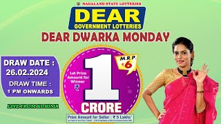 NAGALAND STATE DEAR GOVERNMENT LOTTERIES DRAW DEAR DWARKA MONDAY DRAW TIME 1 PM DRAW DATE 26022024 [upl. by Ilujna]