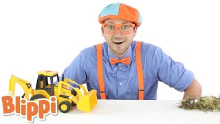 Blippi Plays With Toy Backhoe  Blippi  Toy Construction Videos  Funny Videos amp Songs [upl. by Ahtnahc787]