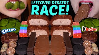 ASMR LEFTOVER DESSERT RACE WARABI MOCHI CHOCOLATE CREAM CAKES KINDER HIPPO FERRERO OREO BARS 먹방 [upl. by Gray255]