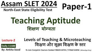 Levels of Teaching amp Microteaching of Teaching Aptitude for Assam SLET Paper 1 2024  NESLET Paper 1 [upl. by Adnawuj209]