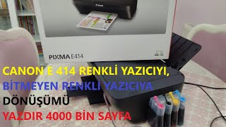 Canon pıxma E414 yazıcı tanıtımı Bitmeyen kartuşla 4000 sayfa yazdırYazıcı Tarayıcı Fotokopi [upl. by Kort216]