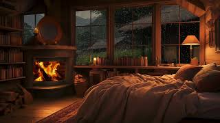 Peaceful Sleep in Cozy Bedroom  Heavy Rain Sounds and Crackling Fireplace for Relief Stress [upl. by Sanfred743]