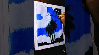 Easy blue cloudy sky scenery watercolor painting scenerydrawing trendingsong shorts [upl. by Eiramyllek]