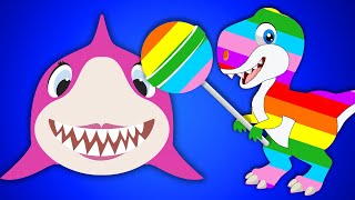 Rainbow Dino Lollipop amp Baby Shark Lollipop  More Nursery Rhymes [upl. by Nuhs]