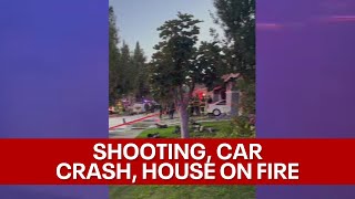 Man dead woman injured after car crashes into home bursts into flames following shooting  KTVU [upl. by Nnaasil]