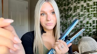 ASMR Straightening My Hair With Whisper Ramble Hair Sounds Light Mouth Sounds Brushing [upl. by Imena]