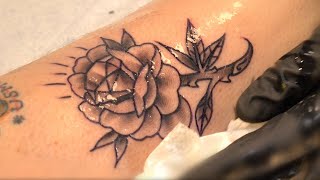 Black And Gray Rose Tattoo  Tattoo Time lapse [upl. by Cypro708]