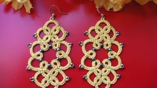 10 TUTORIAL ORECCHINI CHIACCHIERINO AD AGO EARRINGS NEEDLE TATTING Frivolitè Encaje фриволите [upl. by Rosella]