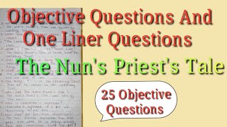 Objective Questions And One Liner QuestionsThe Nuns Priests Tale VBU Session 20222026 [upl. by Botti]