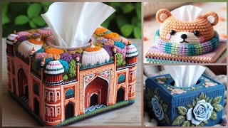 Hand Knit Tissue Box Cover Pattern  DIY Knitting Tutorial for Beginners [upl. by Asiak]