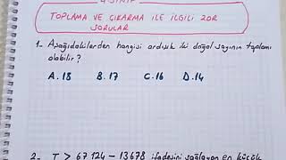 4sınıf matematik Toplama ve çıkarma işlemi ile ilgili zor sorular 1 Bulbulogretmen matematik [upl. by Corson308]