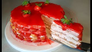 Gâteau à la fraise et mascarpone recette sans cuisson rapide et avec 5 ingrédients [upl. by Keelin]