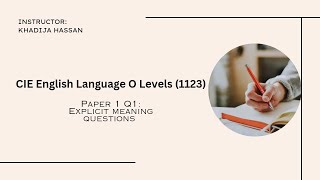 English Language 1123 CIE O Levels Specimen Paper 1 Question 1 Explicit Meaning Question 2024 Part1 [upl. by Sobmalarah]