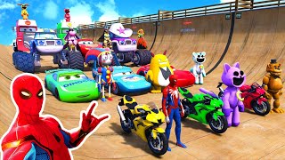 GTAV SPIDERMAN 2 FIVE NIGHTS AT FREDDYS THE AMAZING DIGITAL CIRCUS Join in Epic New Stunt Racing [upl. by Leinad628]