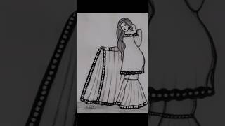 How to Draw a Girl Wearing Beautiful Sharara Suit pencil sketch for beginner 👍😊 by Subhi jaiswal [upl. by Eceryt]