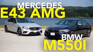 2017 MercedesBenz E43 AMG vs 2018 BMW M550i Comparison Review [upl. by Jerrylee842]