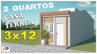 Projeto de casa pequena 3 X 12 m  com 2 quartos [upl. by Sissel]