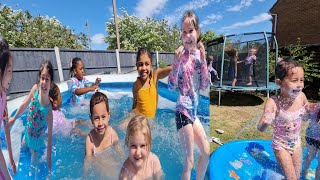 Summer Holidays ZoeampZia School mates friends  Girls Paddling Pool Party [upl. by Beaudoin]