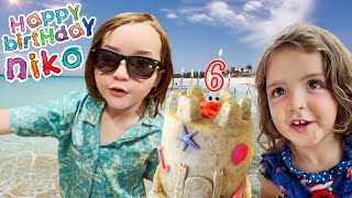 NiKOs BEST 6th BDAY EVER Beach Birthday Party on a new Disney island Pirate Adley Niko amp Navey [upl. by Birkner688]