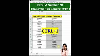 Excel এ Number কে Thousand K তে Convert করুন । Thousands thousand k 1k convertk number value [upl. by Jamison]