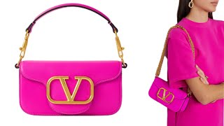 Valentino Garavani VG VLOGO leather shoulder bag Color Fuchsia pink black [upl. by Arataj]