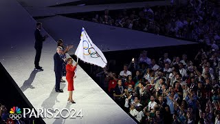 Olympic flag handoff indicates transition from Paris to Los Angeles  Paris Olympics  NBC Sports [upl. by Adamsun]