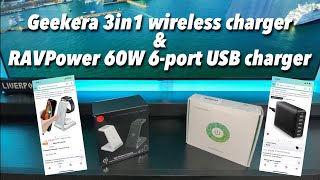 Geekera 3in1 Wireless Charger amp RAVPower 60W 6port charger unboxing [upl. by Yvor]