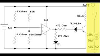 SENSOR DE LUMINOSIDAD CON EL OPERACIONAL 741 Y UNA LDR [upl. by Attenol]