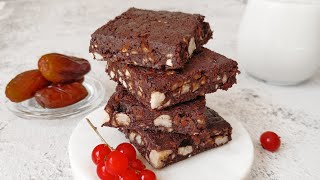 HURMA İLE PİŞMEYEN BROWNIE  3 MALZEMELİ UNSUZ YAĞSIZ ŞEKERSİZ DİYET VEGAN TATLI  DATE BROWNIE [upl. by Cocke]