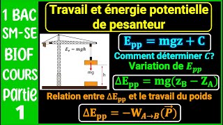 Partie 1 Travail et énergie potentielle de pesanteur  énergie mécanique  Cours 4  1BACBIOF [upl. by Kenleigh]