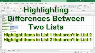 Compare Two Lists in Excel Highlighting Differences [upl. by Aivatnuhs]