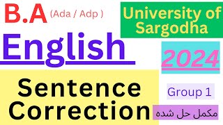 BA Ada  Adp part 2  English  Solved Sentence Correction 2024  Group 1 University of Sargodha [upl. by Nadabas]