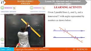 IPSC MATHEMATICS Form 2 Lesson 20 Angles in two Parallel lines and a Transversalalternate and [upl. by Maud]