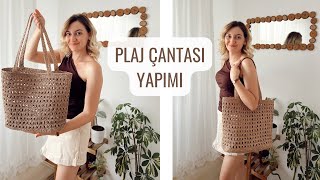 KAĞIT İP PLAJ ÇANTASI YAPIMI 🌸 ÖRGÜ BÜYÜK BOY ÇANTA YAPIMI crochet [upl. by Sikes]