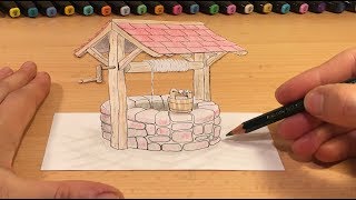 3D Zeichnen lernen für Anfänger leicht 3D Brunnen  How to Draw 3D creation ilussion [upl. by Anat]