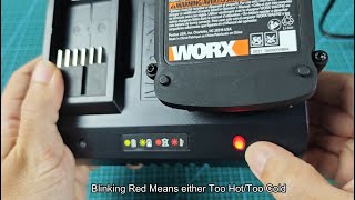 Meanings of WORX Battery Charger Lights Solid Red Blinking Red Solid Green and Blinking Green [upl. by Enyr606]