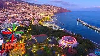 Funchal at dusk aerial view  Funchal ao entardecer  Cristiano Ronaldo Hotel  4K Ultra HD [upl. by Harrak]