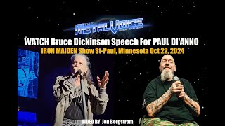 WATCH Bruce Dickinson Speech For PAUL DIANNO at IRON MAIDEN Show StPaul Oct 22 2024 Metal Voice [upl. by Gonyea444]