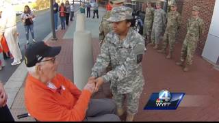 Clemson cadet thanks WWII veteran cries at his response [upl. by Alak827]