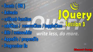 JQuery Sess3EventsONAnimateaddremovetoggleClass AttrAppndToprependToProgressbar [upl. by Anilocin51]