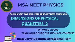 6UNITS amp MEASUREMENTSDimensions of physical Quantities 2 NEET PHYSICS [upl. by Irahs]