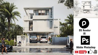 D5 Render Exterior concrete house  D5 render  Photoshop  AI  tutorial for beginner [upl. by Nroht]